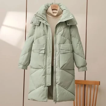 2023 Новая зимняя пуховая куртка с хлопковой подкладкой, куртки, женское пальто из Корейского свободного хлопка, толстое теплое пальто Parker, Длинные пальто с капюшоном
