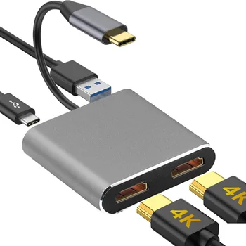 Конвертер, Совместимый с 4K Type C в Двойной HDMI, С Портами USB3.0 и PD 4 в 1 USB C, Док-станция, Концентратор, USB-Адаптер Для Ноутбука, Аксессуар