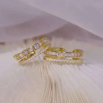 Темперамент Золотого цвета, Циркон, Геометрические Элегантные кольца со стразами в стиле ретро, Женские кольца, Модные Аксессуары, Кольца в корейском стиле