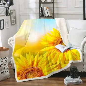 Флисовое одеяло с подсолнухом для дивана, яркое шерп-одеяло с цветочным принтом, плюшевое одеяло с желтыми цветами