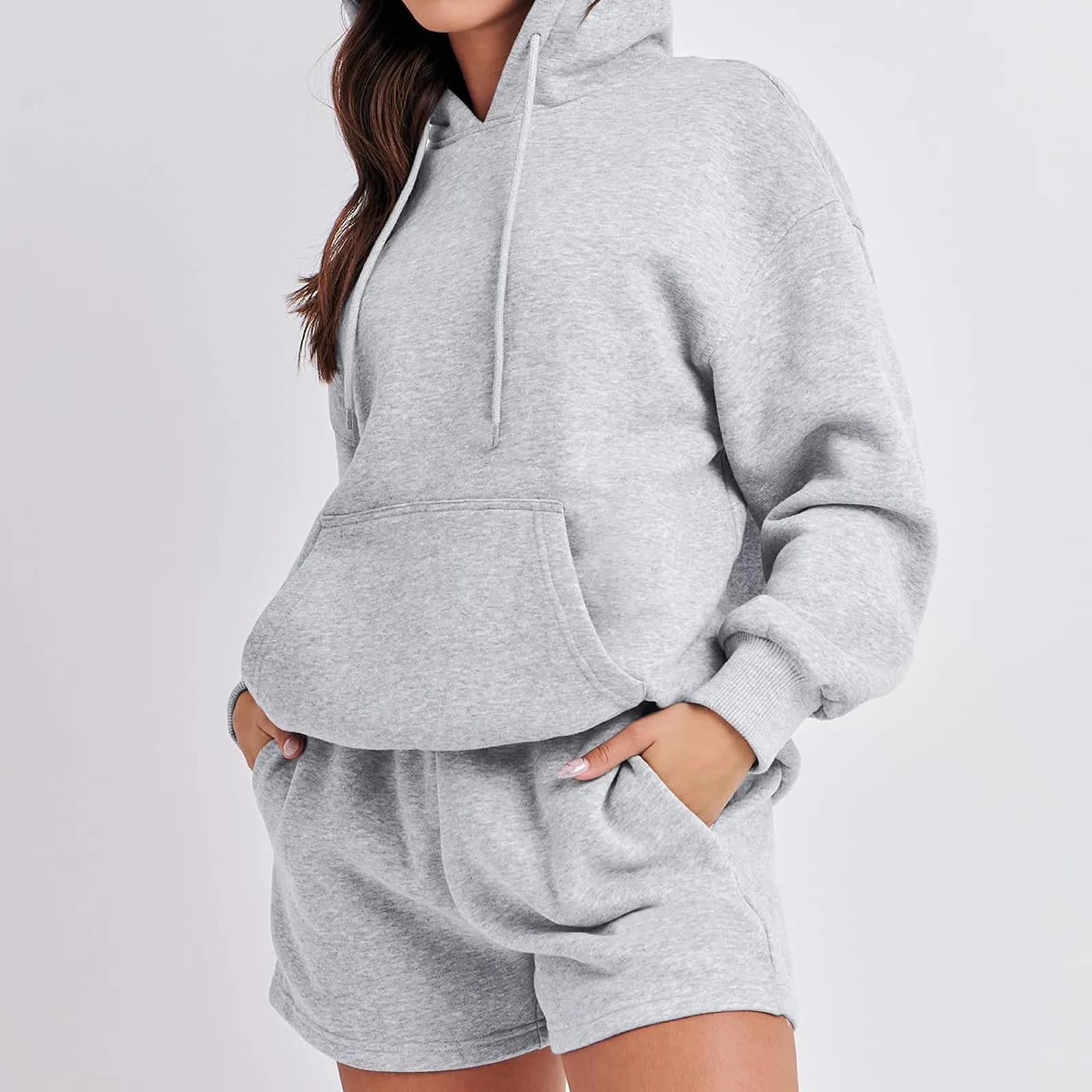 Женский однотонный комплект пуловеров с застежкой-молнией на шее, свитер с длинными рукавами и спортивные шорты, комплект домашней пижамы