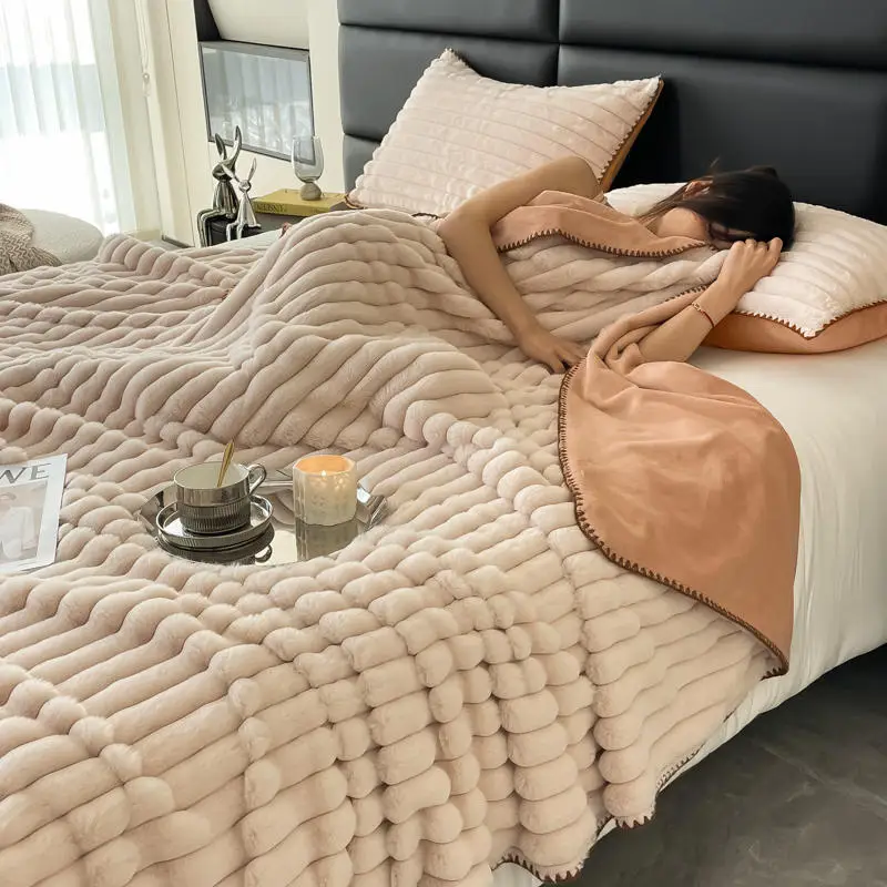 Одеяло из искусственной кроличьей шерсти для кровати, легкое роскошное одеяло для дивана, мягкое и теплое одеяло, одеяло для кровати в спальне, подушка, одеяло для кроватей