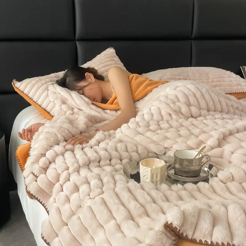 Одеяло из искусственной кроличьей шерсти для кровати, легкое роскошное одеяло для дивана, мягкое и теплое одеяло, одеяло для кровати в спальне, подушка, одеяло для кроватей